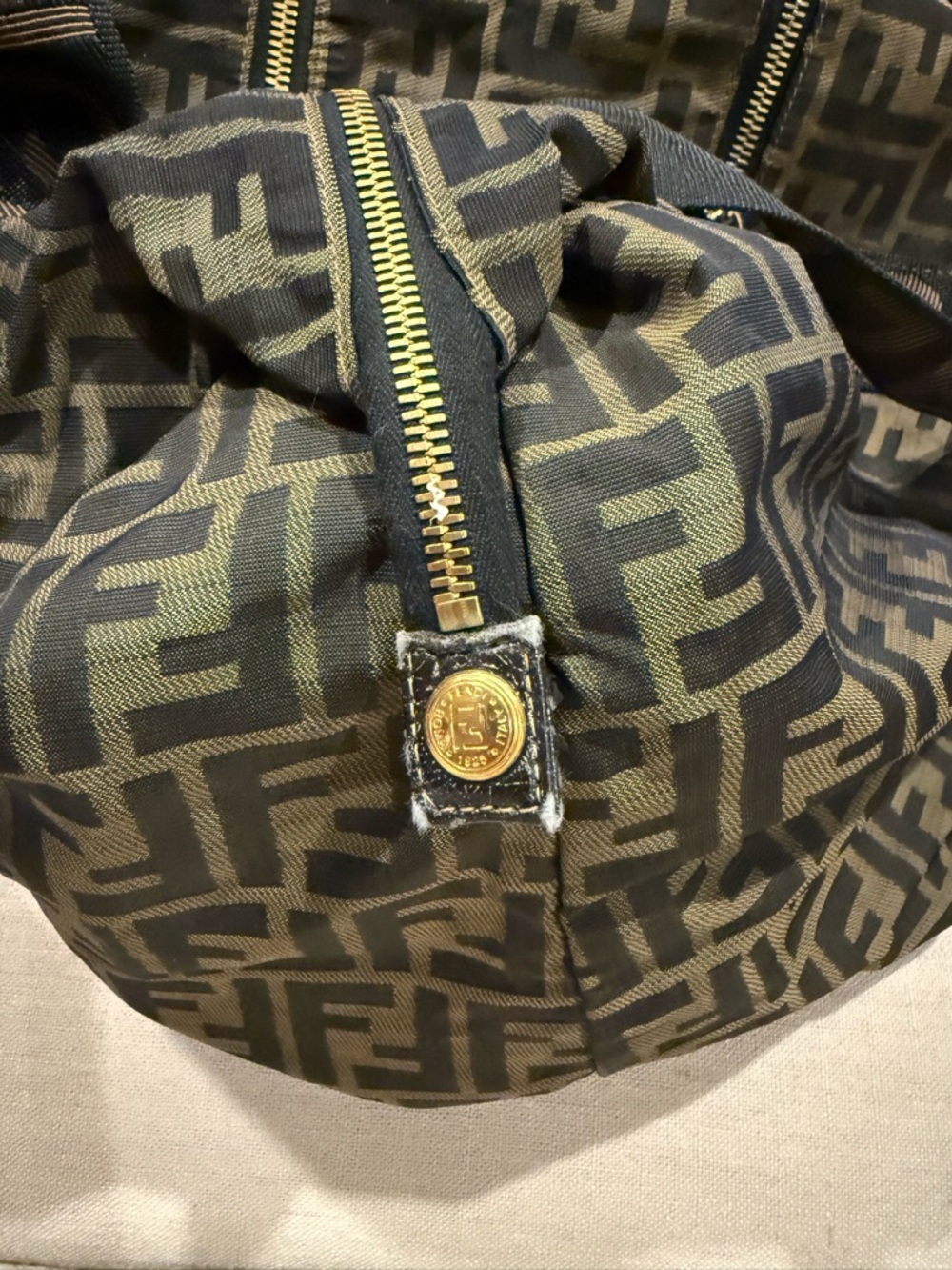 Fendi Zucca Duffel Bag Brown Canvas Leather Trim Travel Boston - Picture 8 of 11